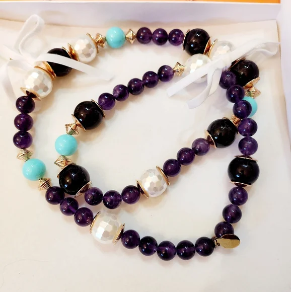 Daniel Espinosa Beautiful Mulit Stone Necklace Tourquiose Amethyst Pearl NIB
